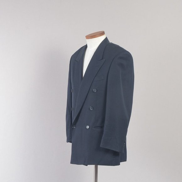 Alfani Macy Men's Double Breasted Coat Blazer Blue Pure Wool 40R